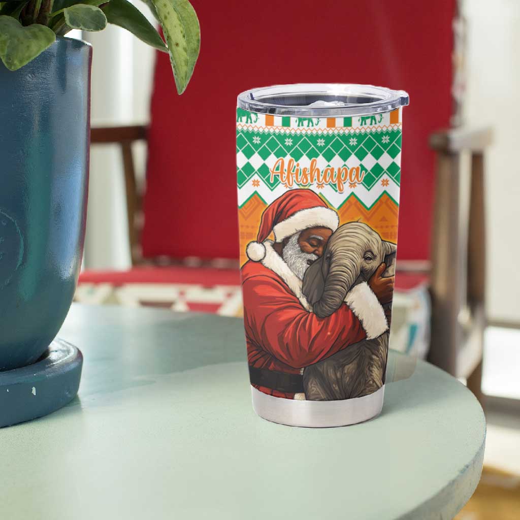 Afro Ivory Coast Christmas Tumbler Cup Black Santa Afishapa - African Pattern LT15