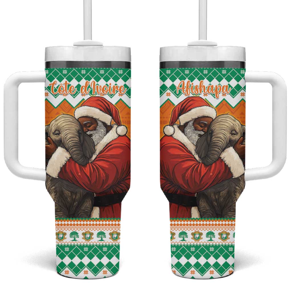 Afro Ivory Coast Christmas Tumbler With Handle Black Santa Afishapa - African Pattern LT15