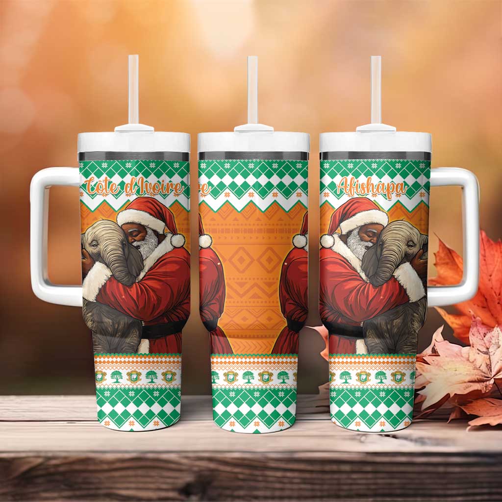 Afro Ivory Coast Christmas Tumbler With Handle Black Santa Afishapa - African Pattern LT15