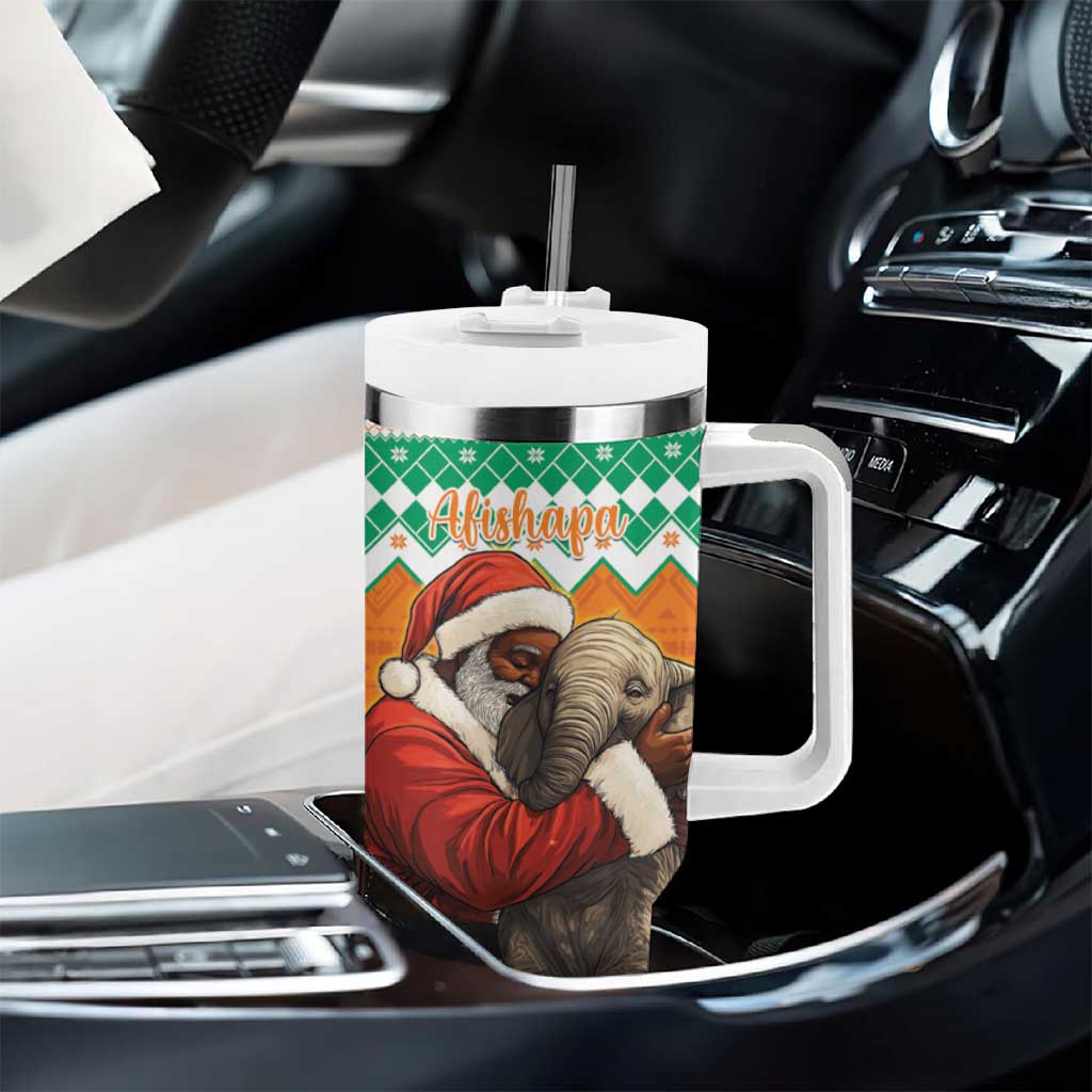 Afro Ivory Coast Christmas Tumbler With Handle Black Santa Afishapa - African Pattern LT15