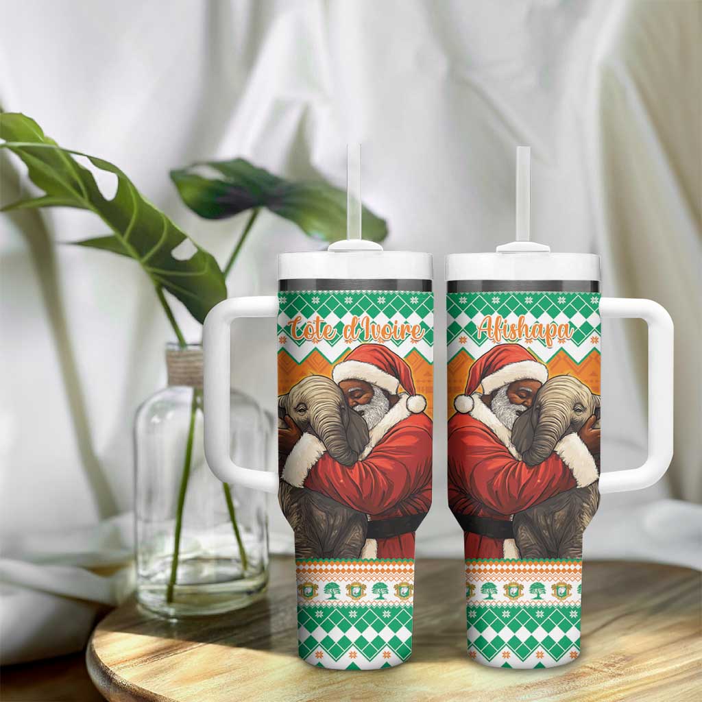 Afro Ivory Coast Christmas Tumbler With Handle Black Santa Afishapa - African Pattern LT15