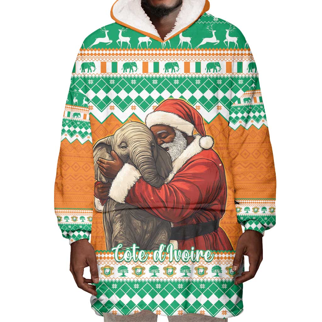 Afro Ivory Coast Christmas Wearable Blanket Hoodie Black Santa Afishapa - African Pattern LT15