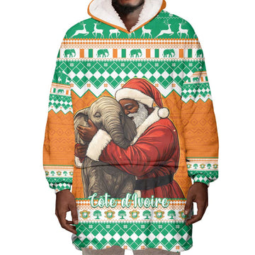 Afro Ivory Coast Christmas Wearable Blanket Hoodie Black Santa Afishapa - African Pattern LT15