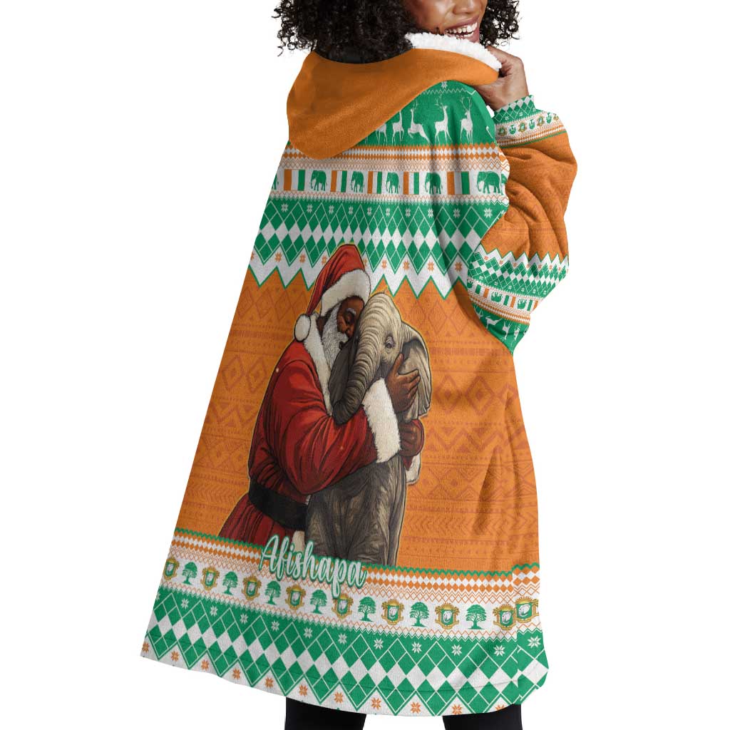 Afro Ivory Coast Christmas Wearable Blanket Hoodie Black Santa Afishapa - African Pattern LT15
