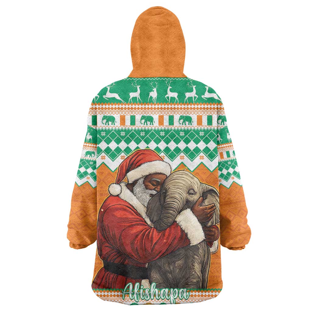 Afro Ivory Coast Christmas Wearable Blanket Hoodie Black Santa Afishapa - African Pattern LT15