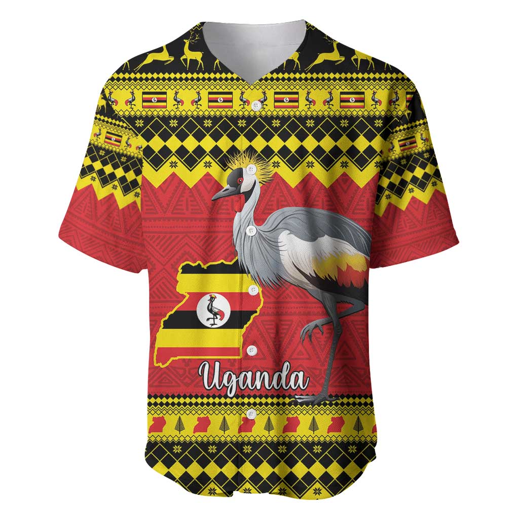 Afro Uganda Christmas Baseball Jersey Grey Crowned Crane Sekukkulu Ennugi LT15
