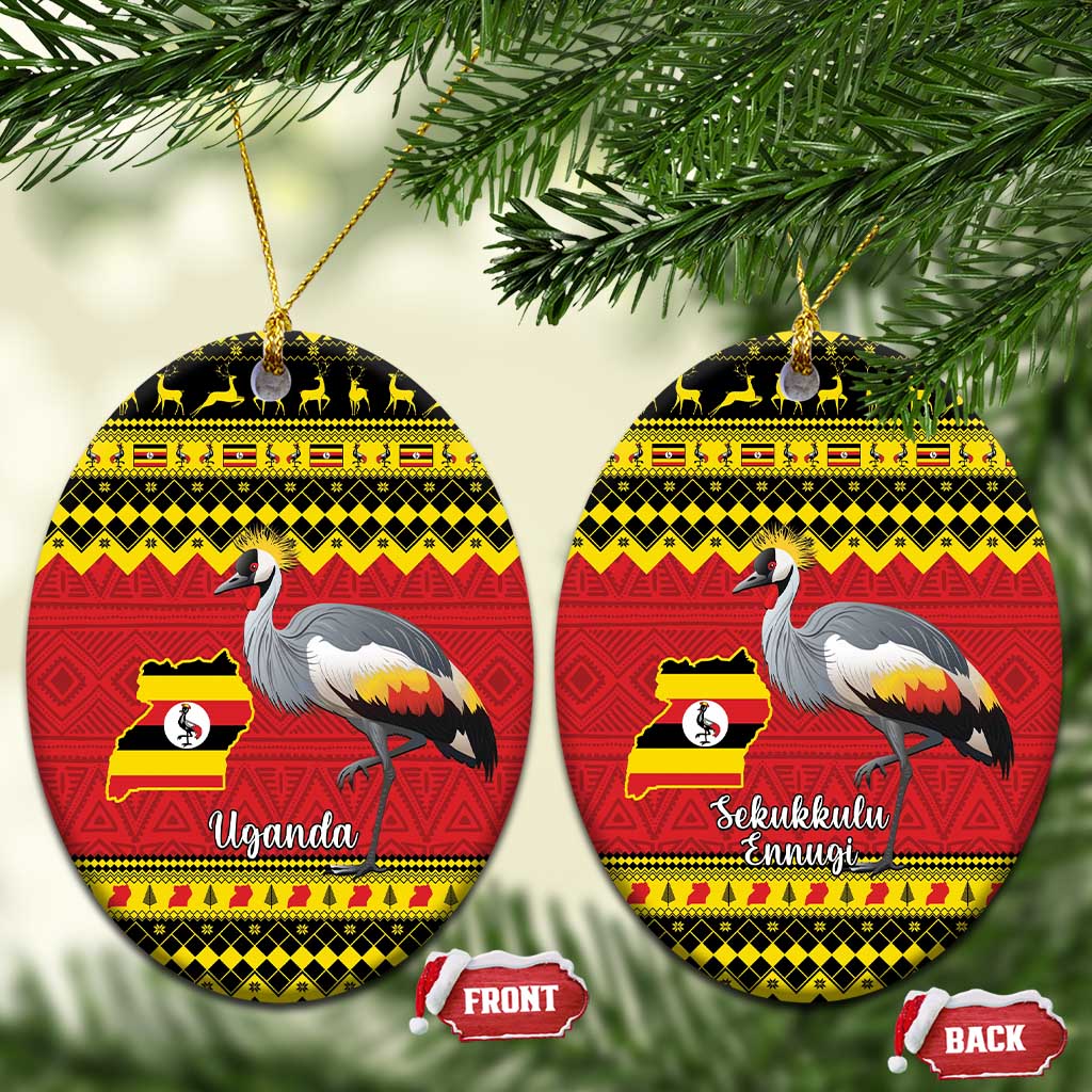 Uganda Christmas Ceramic Ornament Grey Crowned Crane With Flag Map LT15