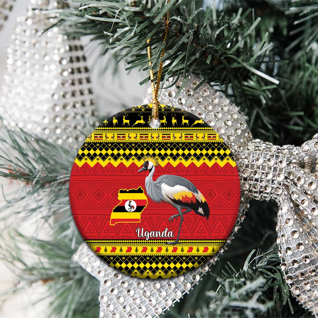 Uganda Christmas Ceramic Ornament Grey Crowned Crane With Flag Map LT15