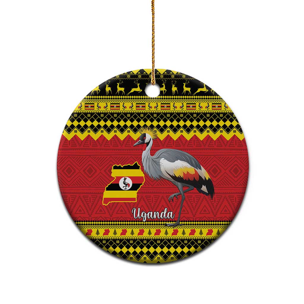 Uganda Christmas Ceramic Ornament Grey Crowned Crane With Flag Map LT15