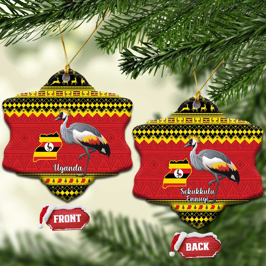 Uganda Christmas Ceramic Ornament Grey Crowned Crane With Flag Map LT15