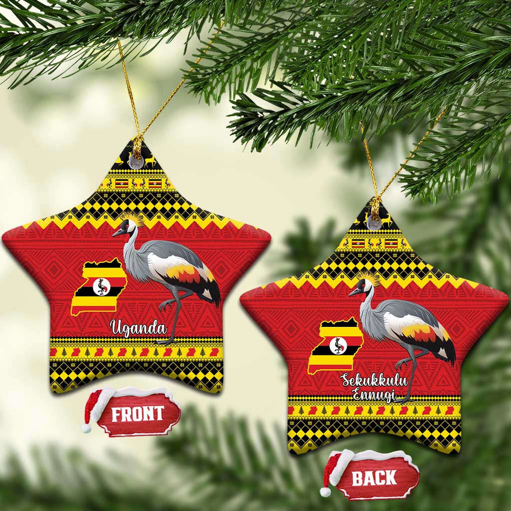 Uganda Christmas Ceramic Ornament Grey Crowned Crane With Flag Map LT15