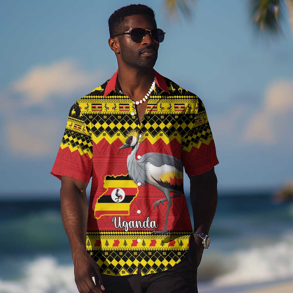 Afro Uganda Christmas Hawaiian Shirt Grey Crowned Crane Sekukkulu Ennugi LT15