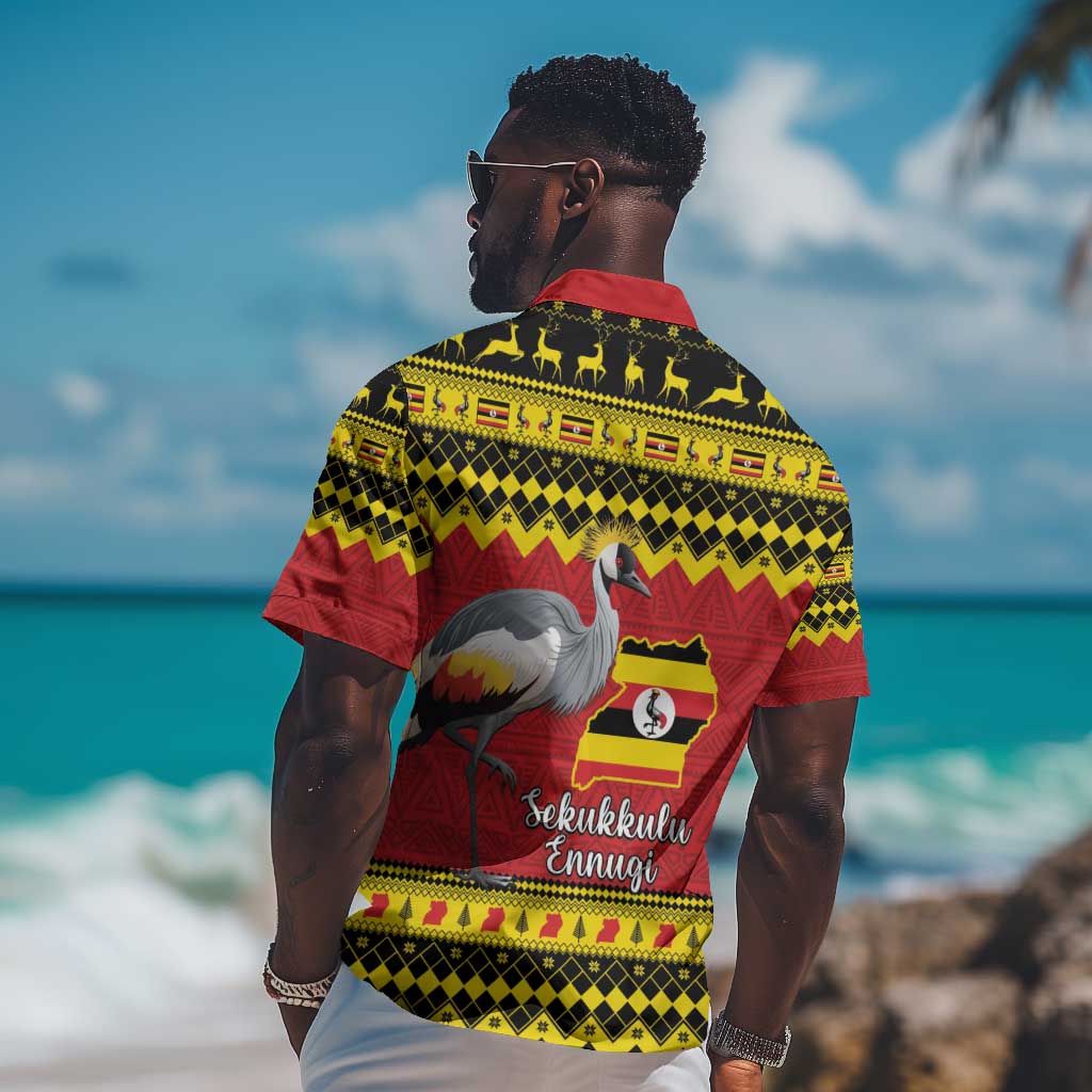 Afro Uganda Christmas Hawaiian Shirt Grey Crowned Crane Sekukkulu Ennugi LT15