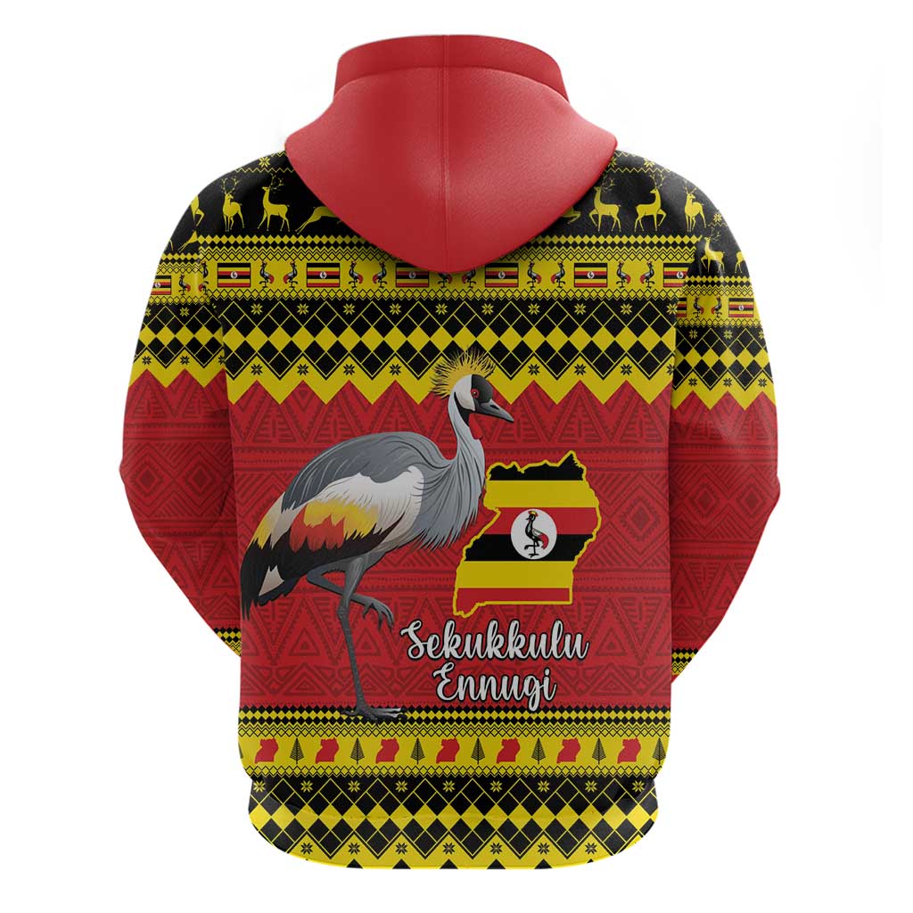 Uganda Christmas Hoodie Grey Crowned Crane With Flag Map LT15