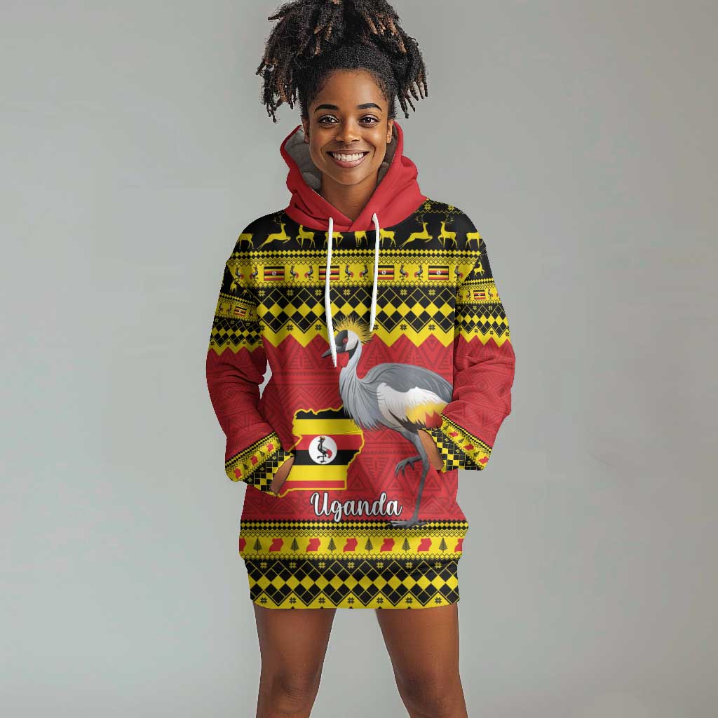 Afro Uganda Christmas Hoodie Dress Grey Crowned Crane Sekukkulu Ennugi LT15