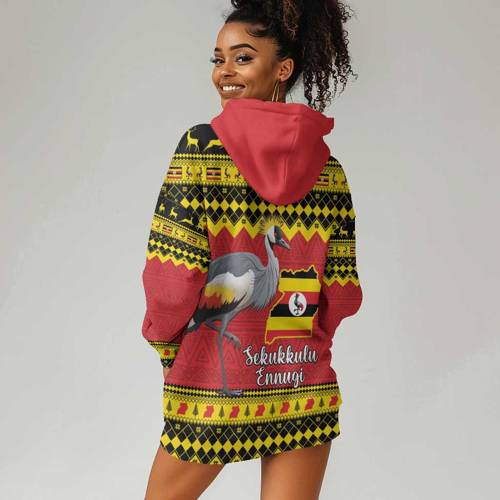 Afro Uganda Christmas Hoodie Dress Grey Crowned Crane Sekukkulu Ennugi LT15