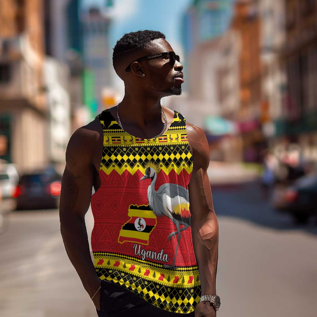 Afro Uganda Christmas Men Tank Top Grey Crowned Crane Sekukkulu Ennugi LT15