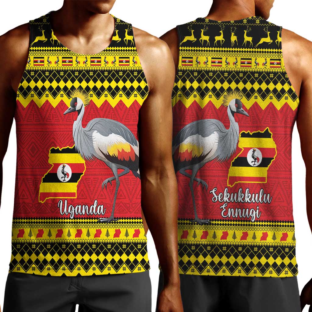 Afro Uganda Christmas Men Tank Top Grey Crowned Crane Sekukkulu Ennugi LT15