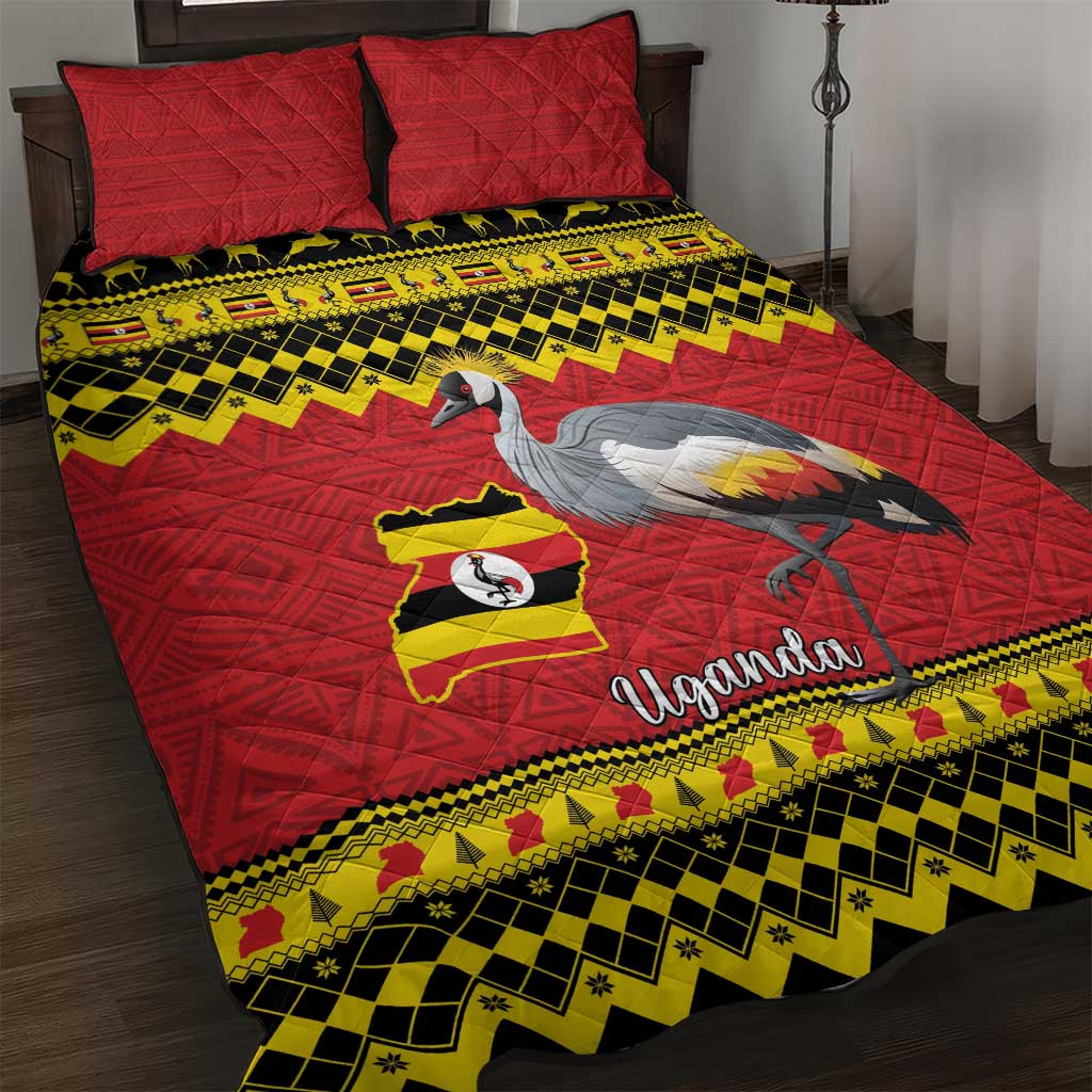 Afro Uganda Christmas Quilt Bed Set Grey Crowned Crane Sekukkulu Ennugi LT15