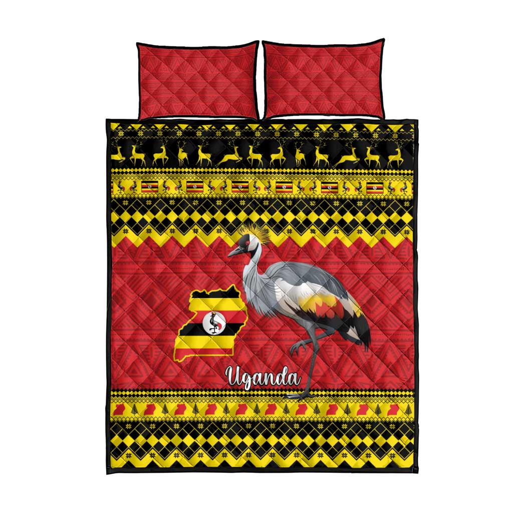 Afro Uganda Christmas Quilt Bed Set Grey Crowned Crane Sekukkulu Ennugi LT15
