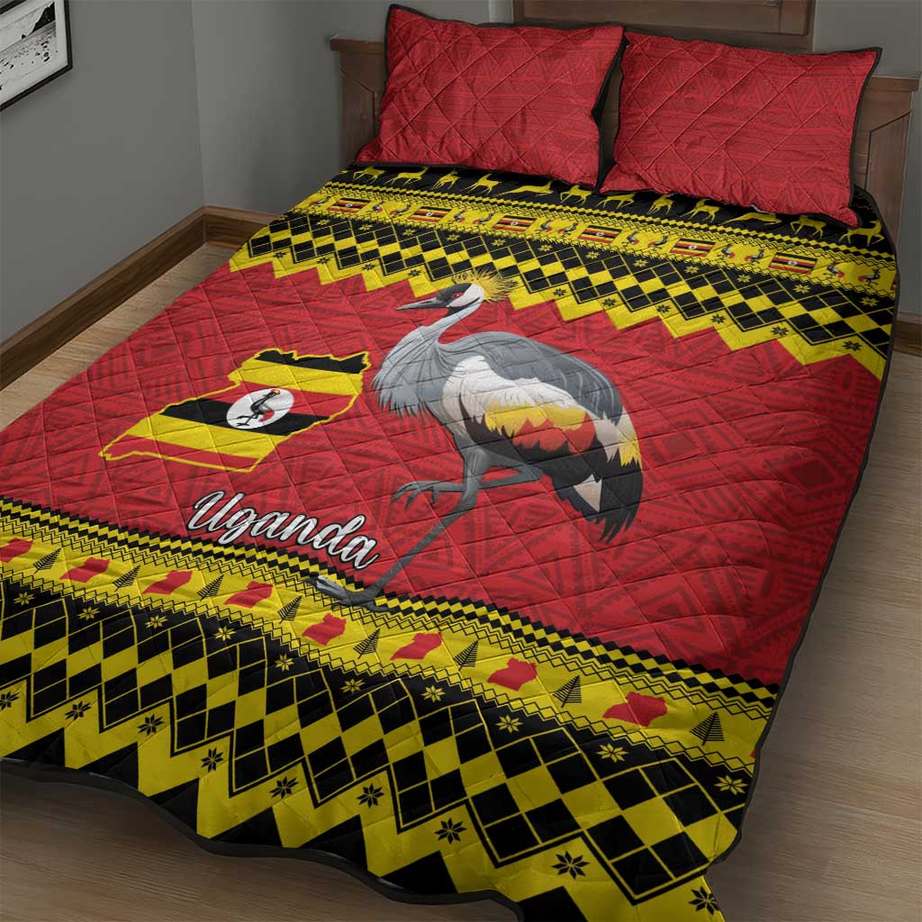 Afro Uganda Christmas Quilt Bed Set Grey Crowned Crane Sekukkulu Ennugi LT15