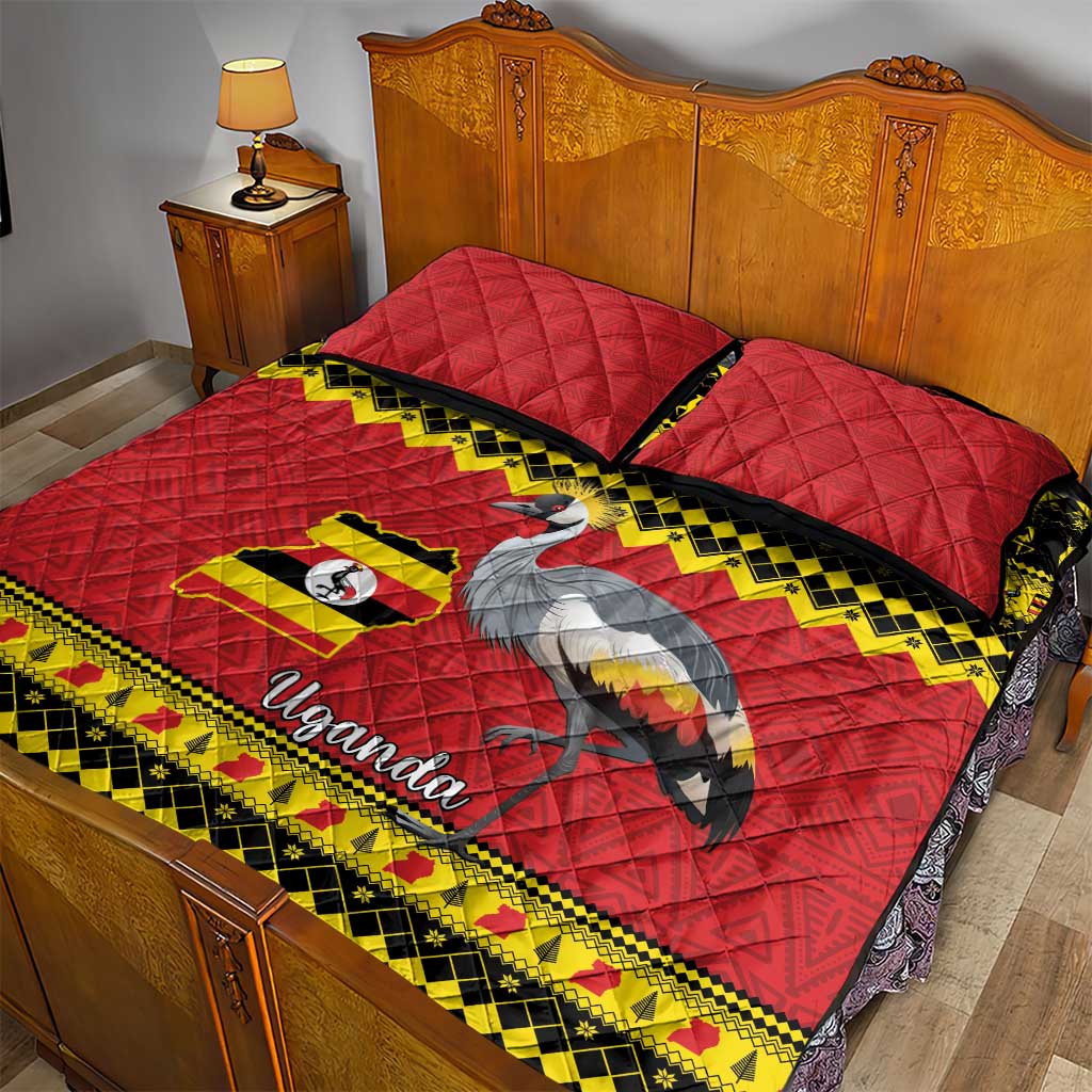 Afro Uganda Christmas Quilt Bed Set Grey Crowned Crane Sekukkulu Ennugi LT15