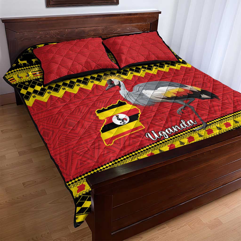 Afro Uganda Christmas Quilt Bed Set Grey Crowned Crane Sekukkulu Ennugi LT15