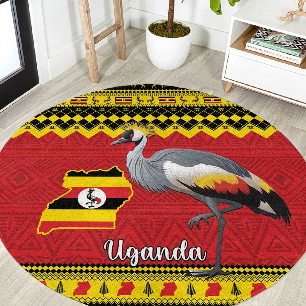 Afro Uganda Christmas Round Carpet Grey Crowned Crane Sekukkulu Ennugi LT15