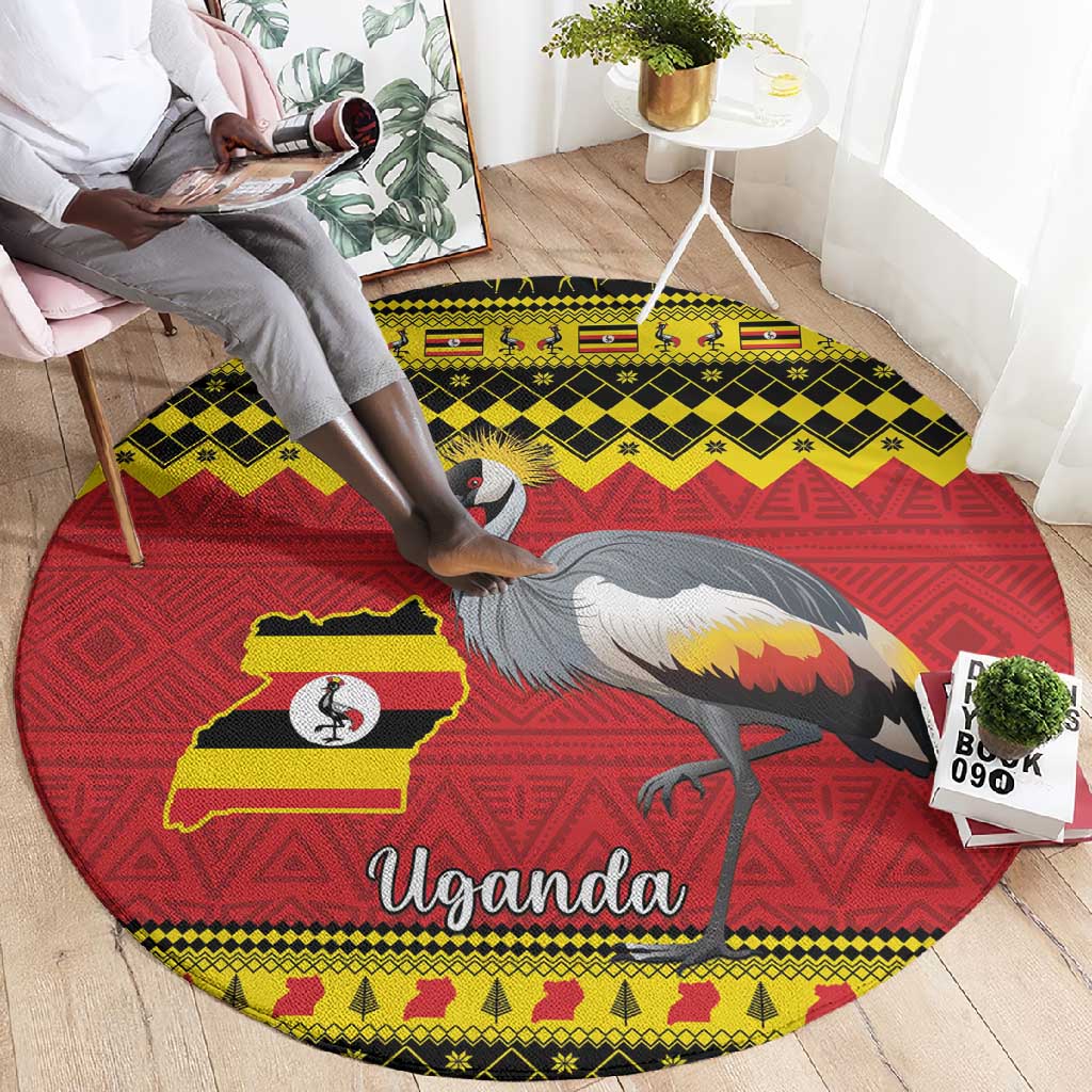 Afro Uganda Christmas Round Carpet Grey Crowned Crane Sekukkulu Ennugi LT15