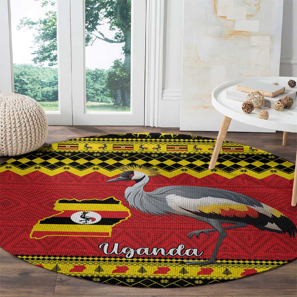 Afro Uganda Christmas Round Carpet Grey Crowned Crane Sekukkulu Ennugi LT15