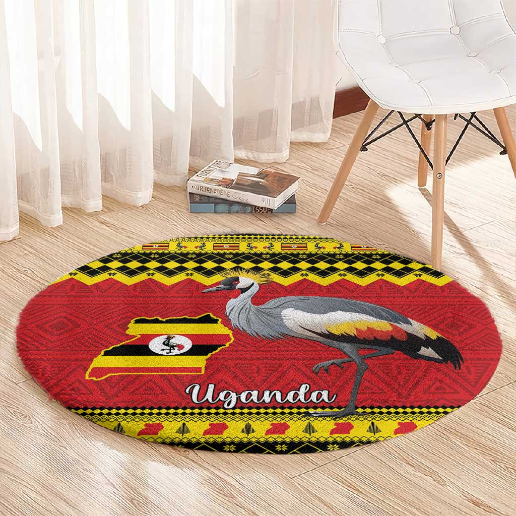 Afro Uganda Christmas Round Carpet Grey Crowned Crane Sekukkulu Ennugi LT15