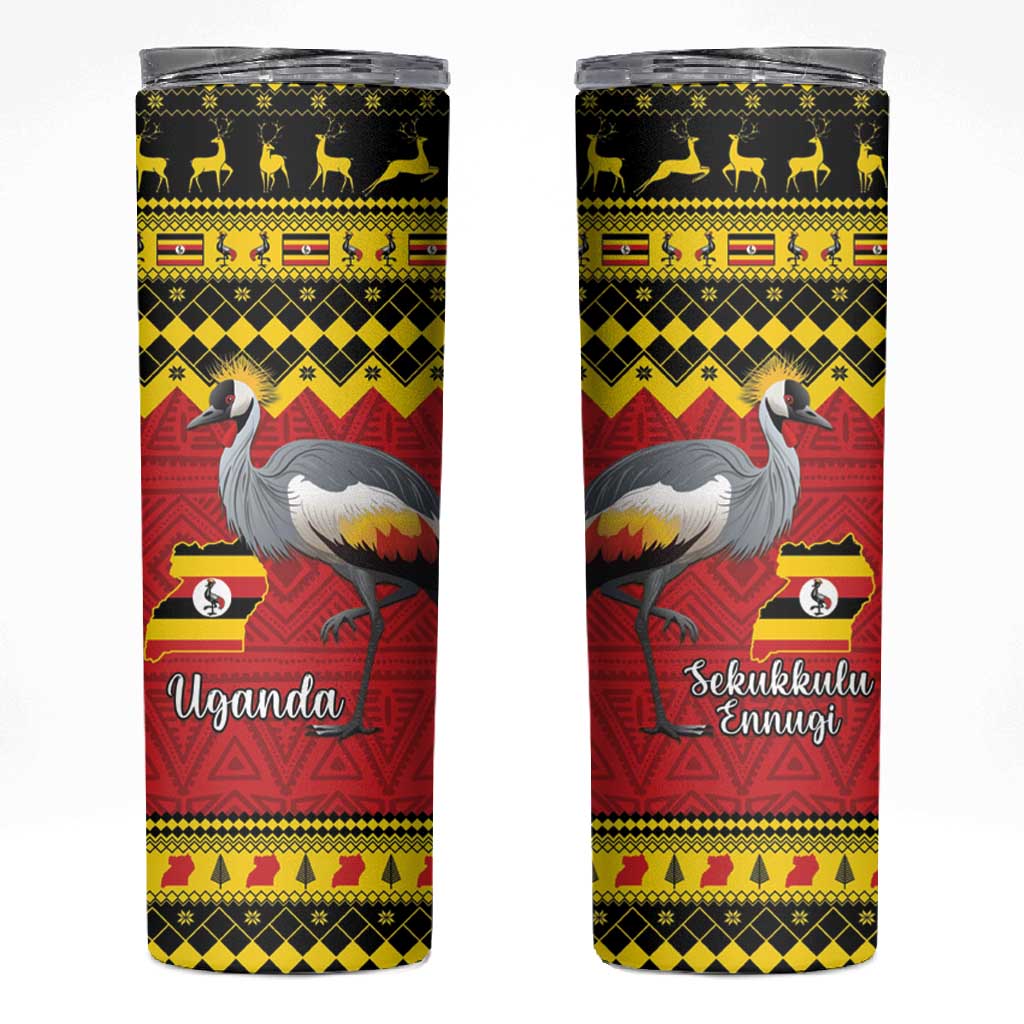 Afro Uganda Christmas Skinny Tumbler Grey Crowned Crane Sekukkulu Ennugi LT15
