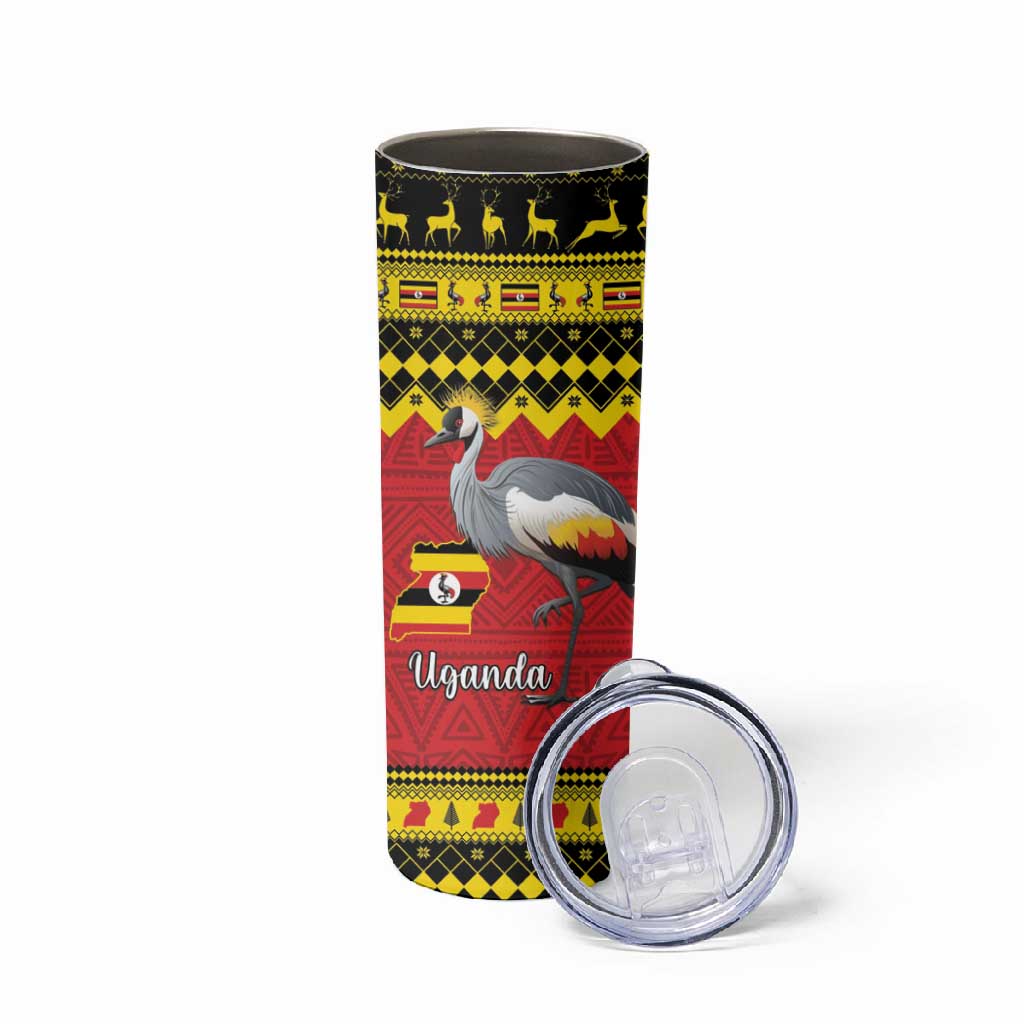 Afro Uganda Christmas Skinny Tumbler Grey Crowned Crane Sekukkulu Ennugi LT15