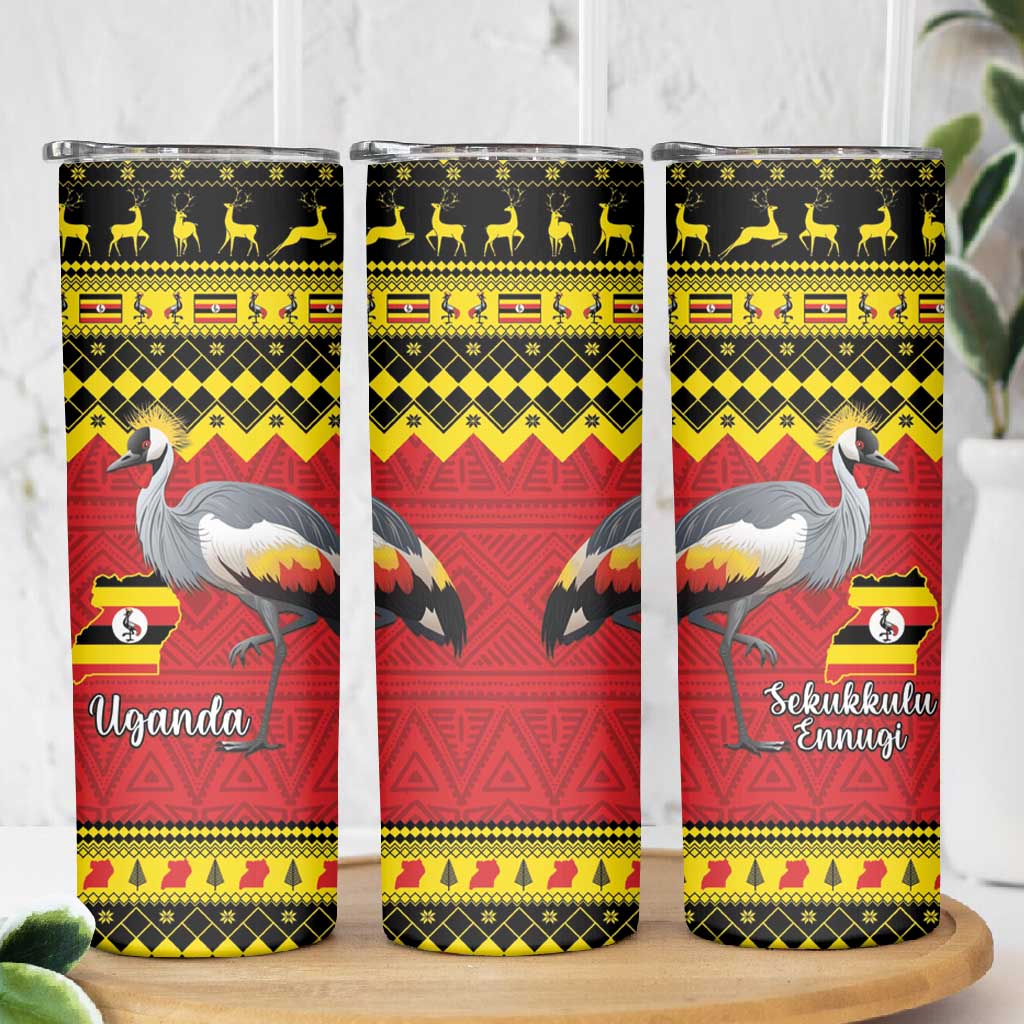 Afro Uganda Christmas Skinny Tumbler Grey Crowned Crane Sekukkulu Ennugi LT15