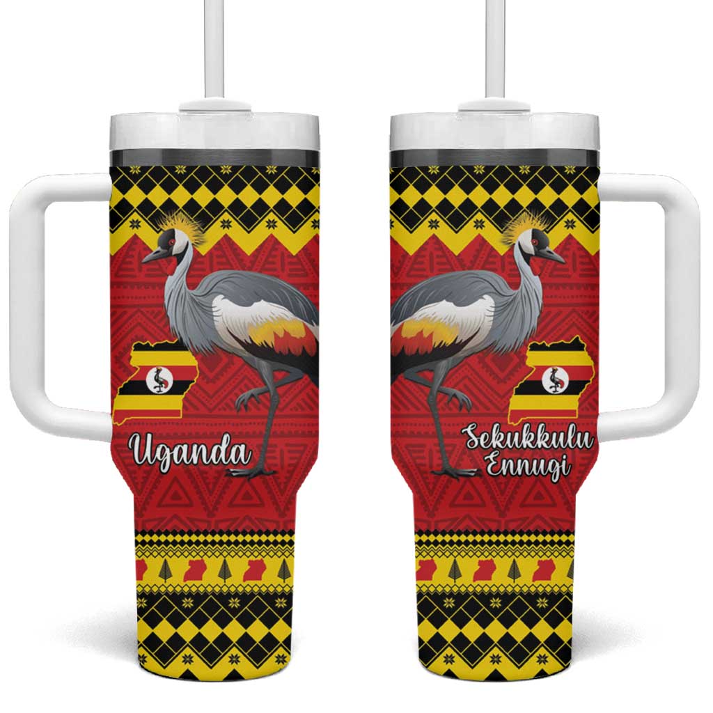 Afro Uganda Christmas Tumbler With Handle Grey Crowned Crane Sekukkulu Ennugi LT15