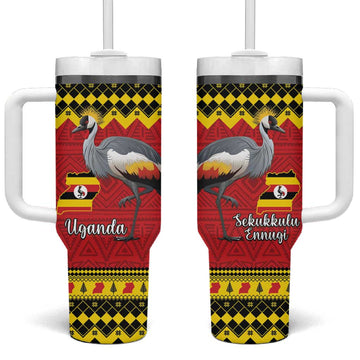 Afro Uganda Christmas Tumbler With Handle Grey Crowned Crane Sekukkulu Ennugi LT15