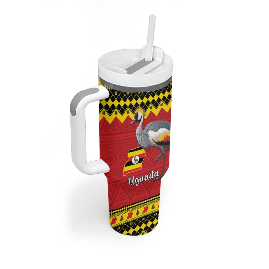 Afro Uganda Christmas Tumbler With Handle Grey Crowned Crane Sekukkulu Ennugi LT15
