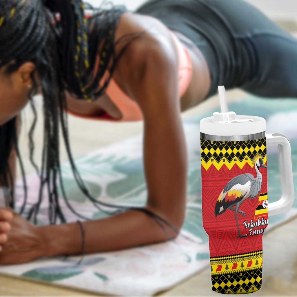 Afro Uganda Christmas Tumbler With Handle Grey Crowned Crane Sekukkulu Ennugi LT15