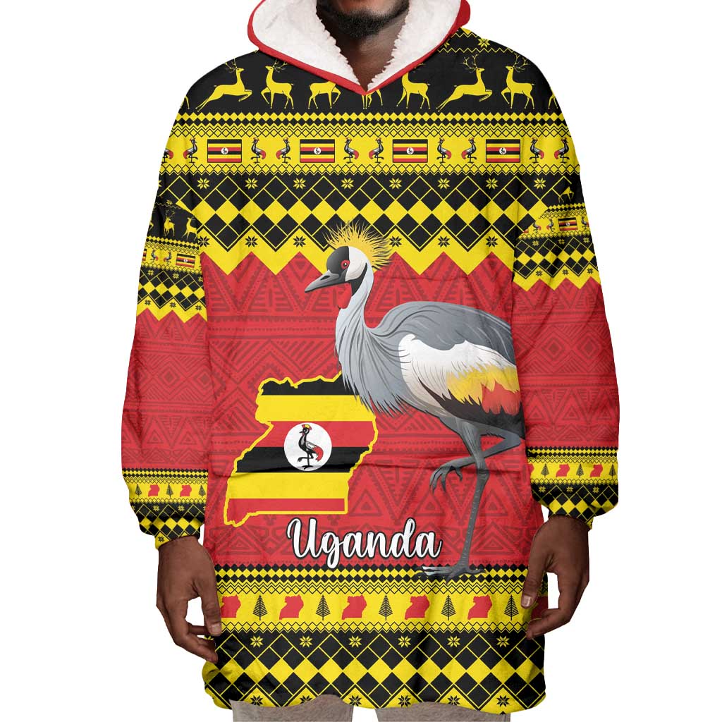 Afro Uganda Christmas Wearable Blanket Hoodie Grey Crowned Crane Sekukkulu Ennugi LT15