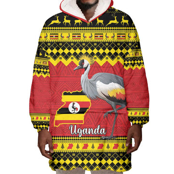 Afro Uganda Christmas Wearable Blanket Hoodie Grey Crowned Crane Sekukkulu Ennugi LT15