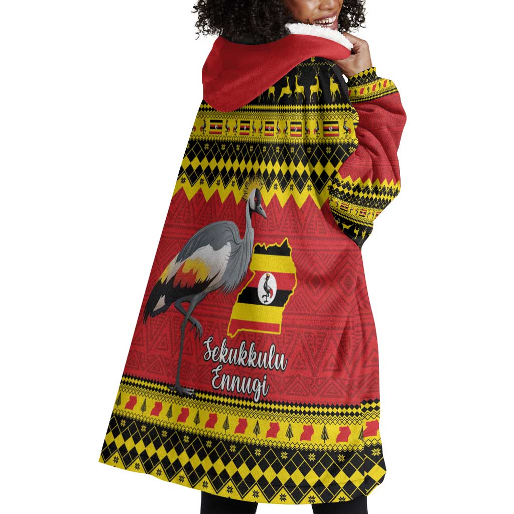 Afro Uganda Christmas Wearable Blanket Hoodie Grey Crowned Crane Sekukkulu Ennugi LT15