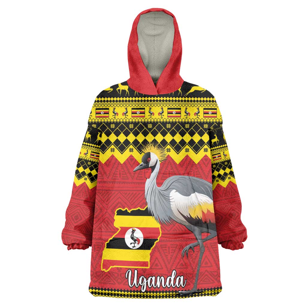 Afro Uganda Christmas Wearable Blanket Hoodie Grey Crowned Crane Sekukkulu Ennugi LT15