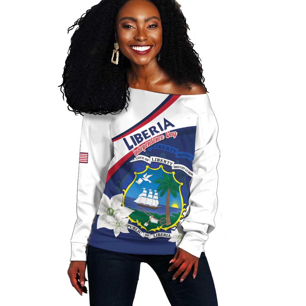 Personalized Happy Liberia Independence Day Off Shoulder Sweater LT15