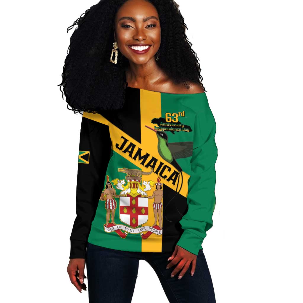Happy Jumieka Independence Day Off Shoulder Sweater Coat Of Arms Flag Style LT15
