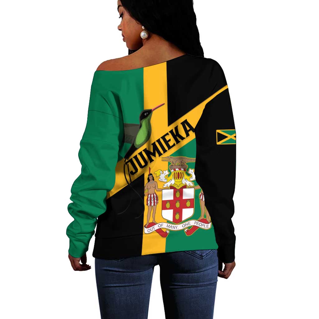 Happy Jumieka Independence Day Off Shoulder Sweater Coat Of Arms Flag Style LT15