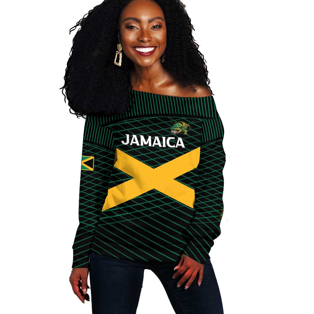 Jamaica Rugby Custom Off Shoulder Sweater Go Champions LT15
