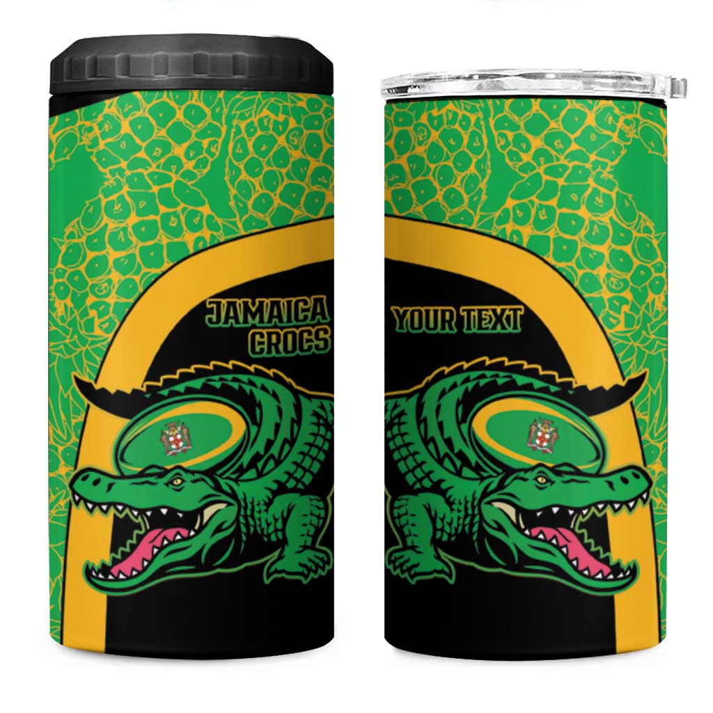 Jamaica Rugby Custom 4 in 1 Can Cooler Tumbler Go Champions - Pineapple Pattern LT15