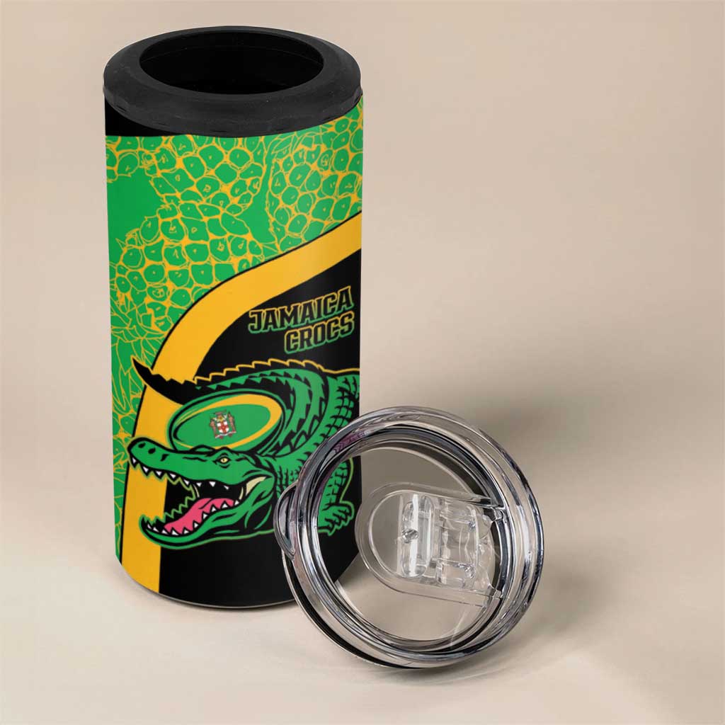 Jamaica Rugby Custom 4 in 1 Can Cooler Tumbler Go Champions - Pineapple Pattern LT15