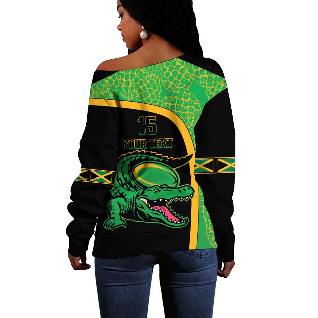 Jamaica Rugby Custom Off Shoulder Sweater Go Champions - Pineapple Pattern LT15