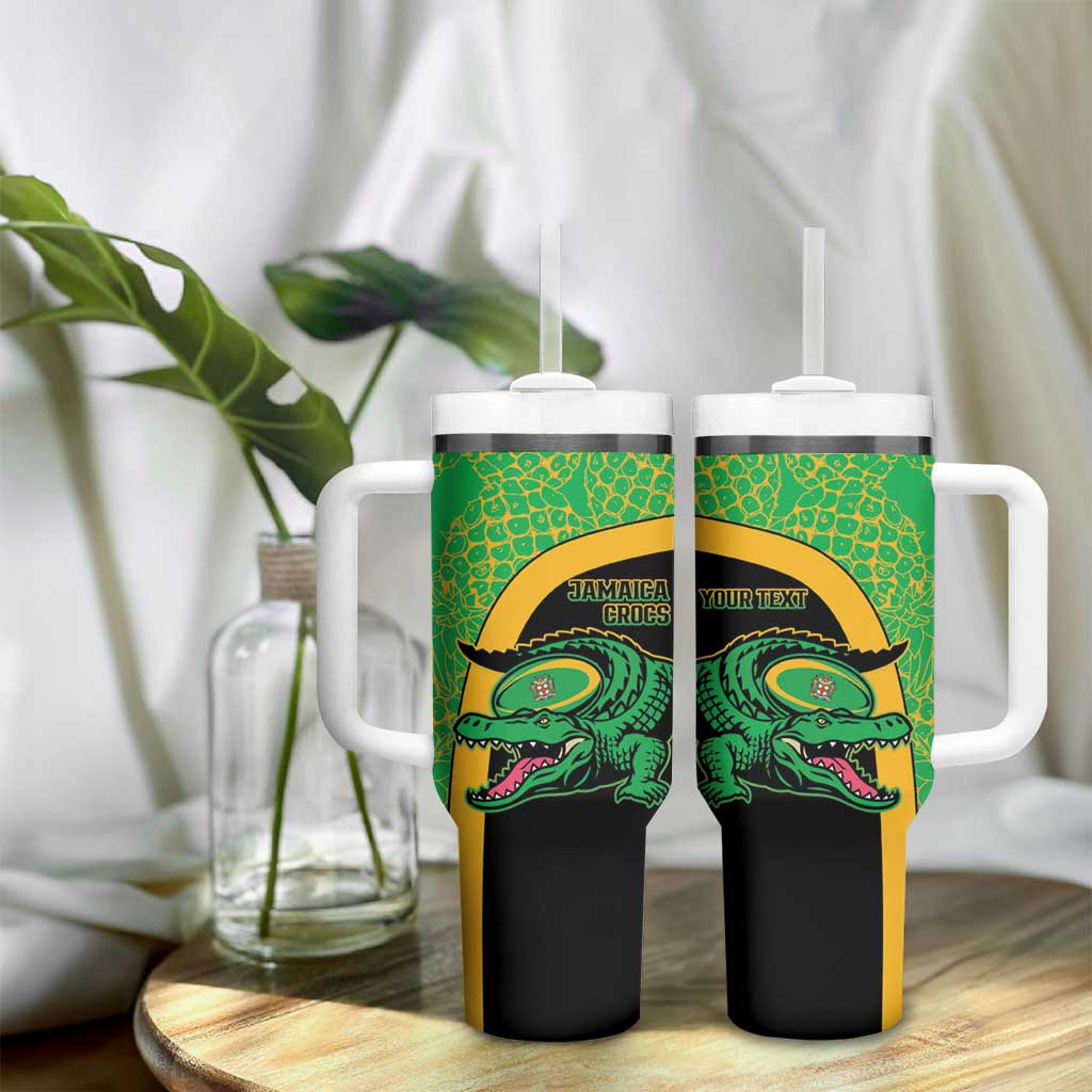Jamaica Rugby Custom Tumbler With Handle Go Champions - Pineapple Pattern LT15